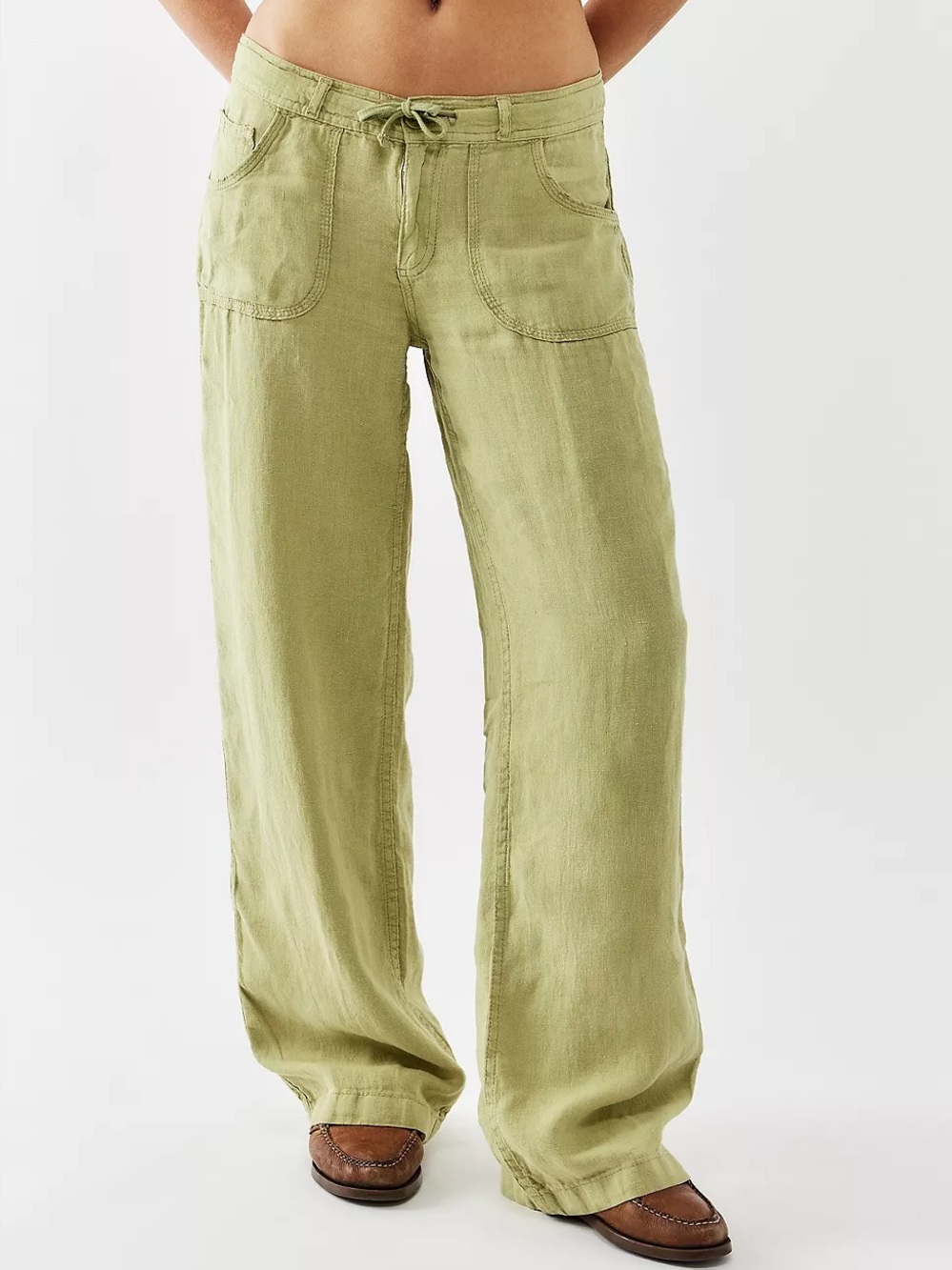 BDG Olive Five-Pocket Linen Pants Urban Outfitters Olive Green - Picture 1 of 11